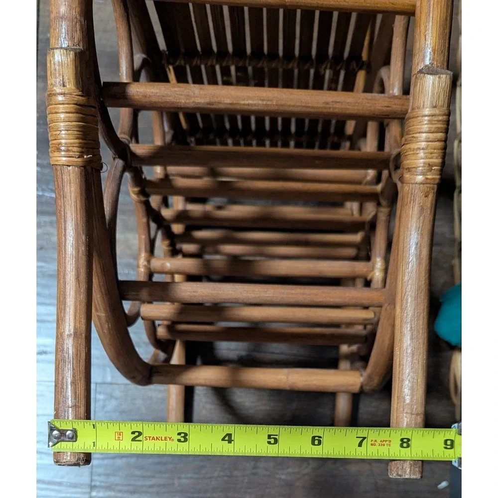 Vintage Bent-Rattan/Bamboo Six Bottle Tabletop Wine Rack With Shelf for Glasses